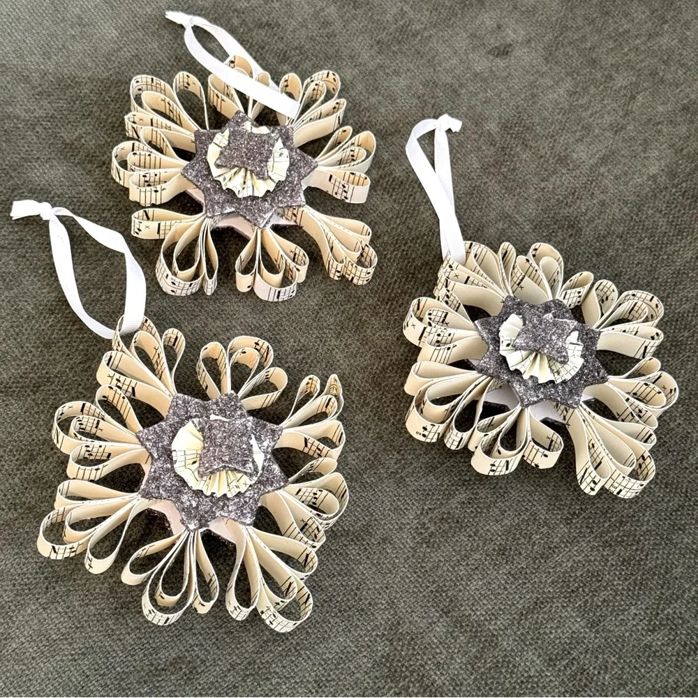 3/ Vintage Pottery Barn Glittered Paper Ornament